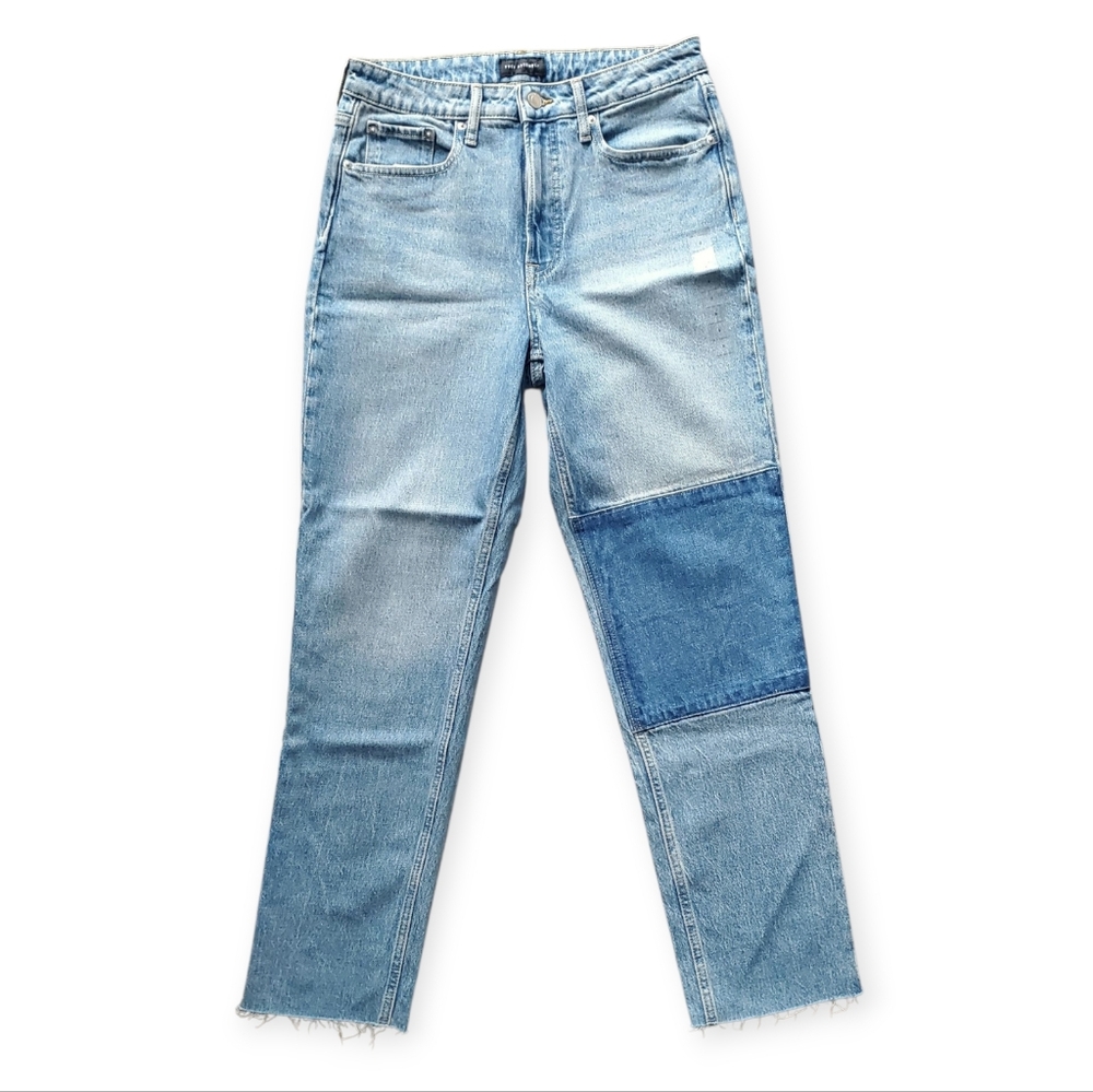Stylish Patchwork Light Blue Straight Leg Jeans
